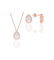 Söğütlü Silver Gümüş rose zirkon taşlı damla modeli ikili set
