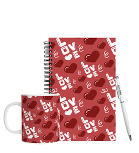 Sevgililer Gününe Özel Ahşap Defter Kalem & Kupa Hediye Seti