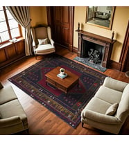 Bordo Halı Geometrik Desenli Yıkanabilir Kaymaz Taban Salon Halısı Dijital Baskılı