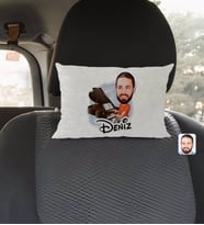 BK Gift Kişiye Özel İsimli Erkek Piyanist Karikatürlü Dikdörtgen Araç Koltuk Yastığı-1