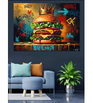 Graffiti Tarzı Renkli Dev Hamburger Dekoratif Kanvas - Mdf Ahşap Tablo