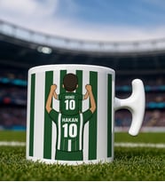 BK Gift Kişiye Özel Baba&Çocuk Yeşil-Beyaz Forma Tasarımlı Hammer Kulplu Beyaz Kupa Bardak, Arkadaşa Hediye, Sevgiliye Hediye, Taraftar Hediyesi