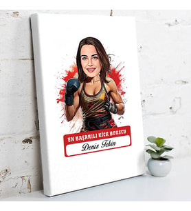 Kişiye Özel Hediye Karikatürlü En Başarılı Kadın Kick Boksçu Kanvas Tablo