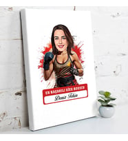 Kişiye Özel Hediye Karikatürlü En Başarılı Kadın Kick Boksçu Kanvas Tablo