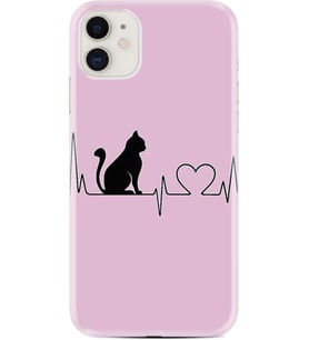 Apple iPhone 11 12 13 Mini Kılıf Desemli Silikon Pink Cat Heart 1303