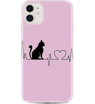 Apple iPhone 11 12 13 Mini Kılıf Desemli Silikon Pink Cat Heart 1303