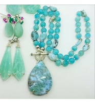 2441 Larimar Amazonit Hematit el yapımı kolye