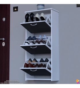 Modilayn WEST Asma Kapı Önü 52x116x26 cm’lik 3 Düşer Kapak 6 Göz Bölmeli Ayakkabılık