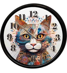 Sanatsal Kedi Portresi Temalı Dekoratif Duvar Saati 28 Cm Sessiz Mekanizma