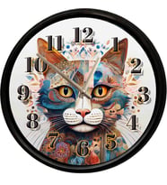 Sanatsal Kedi Portresi Temalı Dekoratif Duvar Saati 28 Cm Sessiz Mekanizma