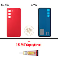 Infinix Hot 60İ Kırmızı Uyumlu Arka Kapak + B7000 Yapıştırıcı Arka Cam Batarya Pil Kapağı Back Cover