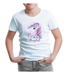 Unicorn Çiçek Anneler Günü Beyaz Çocuk Tshirt