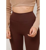 Yüksek Bel Fitilli Dayanaklı Toparlayıcı Örme Spor Tayt (KAHVE)