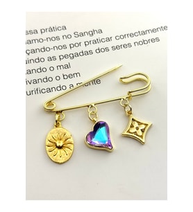 Altın Renk Broş İskoç İğnesi Yaka İğnesi Charmlı İğne Çengelli İğne Güneş Hologram Kalp Yonca (Gold)