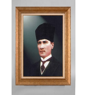 Altın Varaklı Çerçeveli Paspartulu Atatürk Tablo a446 (Gold)