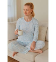 Kadın 6021 Sıfır Yaka Uzun Kol Pijama Takımı