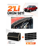 TOFAŞ MURAT 131 (1977-1988) Uyumlu Torpido Örtüsü + Deri Bagaj Çantası + Sticker Seti - Siyah Bej