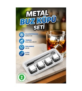 304 Paslanmaz Çelik Metal Buz Küpleri – Tekrar Kullanılabilir Soğutma Seti ve Klips