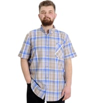 Mode XL Büyük Beden Erkek Gömlek Ekose Kısa Kollu 23301 Kum