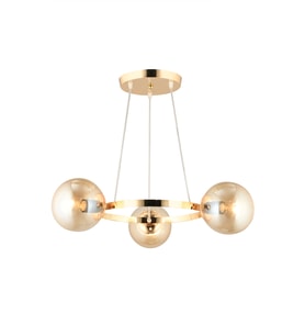 Gold 3 Lü Halka Bal Glop Camlı Modern Avize