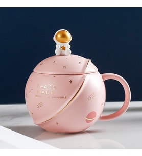 Kapaklı Astronot Temalı Kupa Bardak (Pembe)