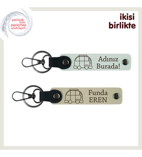 Kişiselleştirilebilir Karavan Tasarımı, Deri Anahtarlık Hediyelik Takım Takım, Beyaz-Sütlü Kahve