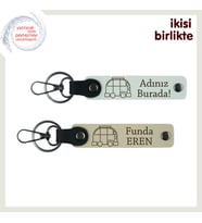 Kişiselleştirilebilir Karavan Tasarımı, Deri Anahtarlık Hediyelik Takım Takım, Beyaz-Sütlü Kahve