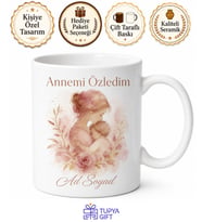 Gurbetçiye Hediye İsimli Annemi Özledim Yazılı Kupa Bardak Özel Tasarım