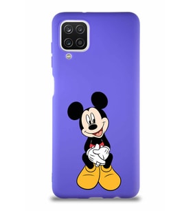 Samsung Galaxy A12 Soft Premier Kapak Mickey Mouse-A Tasarımlı Silikon Kılıf - Mor (Şeffaf)