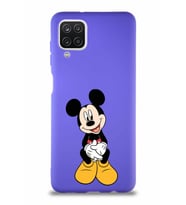 Samsung Galaxy A12 Soft Premier Kapak Mickey Mouse-A Tasarımlı Silikon Kılıf - Mor (Şeffaf)