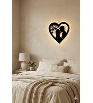 Sevgililer Günü Özel Işıklı Kalp Duvar Dekoru – Kablosuz Peri LED MDF Tasarım (E.Siyah)