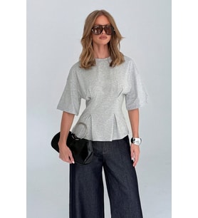 Kadın Oversize Basic Tişört Pile Detaylı Rahat Kesim Günlük Şık Kombin