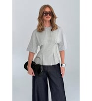 Kadın Oversize Basic Tişört Pile Detaylı Rahat Kesim Günlük Şık Kombin