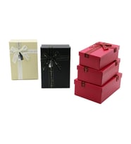 Lunaev 3PCS D.dörtgen Mat Mix Renkli - Kabartma Desen Karton Hediye Kutusu Kurdelalı 22.5X15.5-20.5X13.5-18.5X11.5 cm