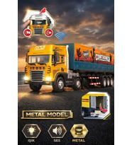 Metal Kabin Işıklı Sesli Konteyner Tır Oyuncak - 38 cm Büyük Boy Çek Bırak Kamyon