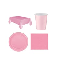 Pembe Masa Örtüsü Bardak Tabak Peçete Seti 16 Kişilik