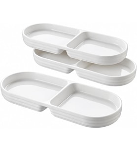 2 Bölmeli Porselen Çerezlik 3’lü Set, 25,2 × 10 × 2,3 cm, Beyaz Oval Kuruyemiş ve Kuru Meyve Tabağı, Kahvaltılık Zeytinlik, Meze Sos ve Atıştırmalık Sunum Tabağı, 3 Adet