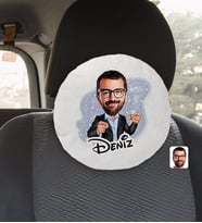 BK Gift Kişiye Özel İsimli Erkek Karikatürlü Yuvarlak Araç Koltuk Yastığı-50