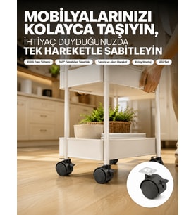 4’Lü Kilitli Tekerlek Ayak 4 Cm Sessiz Dayanıklı