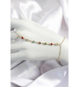 Pirinç Renkli Kalpli Zirkon Taşlı Y Model Gold Renk Kadın Şahmeran 5886 - GLST2860-8234