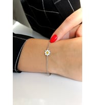Çift Zincirli Gümüş Papatya Bileklik - B076101