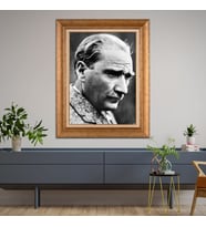 Altın Paspartulu Atatürk  Çerçeveli Tablo C457 (Gold)