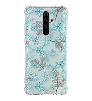 Xiaomi Redmi Note 8 Pro Köşe Korumalı Antişok Kapak Floral Su Yeşili Tasarımlı Şeffaf Silikon Kılıf