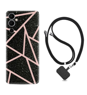 Tecno Pova Neo 2 Kılıf Resimli Boyun Askılı İpli Desenli Silikon Pembe Şeritli Mermer 1312