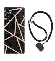 Tecno Pova Neo 2 Kılıf Resimli Boyun Askılı İpli Desenli Silikon Pembe Şeritli Mermer 1312