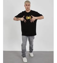 Erkek Kısa Kol Yazlık Tişört Bisiklet Yaka Baskılı Oversize T-Shirt - Siyah