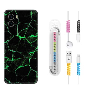 Vivo Y15S Y32 Y33S Y51 Y53S Kılıf Kablo Koruma Spiral Silikon Yeşil Şerit Mermer 1320