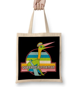Queertzalcoatlus Pride Dinosaur Bez Çanta Uzun Saplı