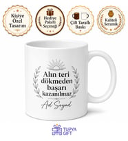 İsme Özel Alın Teri Yazılı Kupa Bardak Hediye Özel Tasarım Porselen Mug