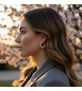 Lente Aksesuar Gold Çelik Işıltılı Çizgili Model Vintage Kadın Halka Küpe